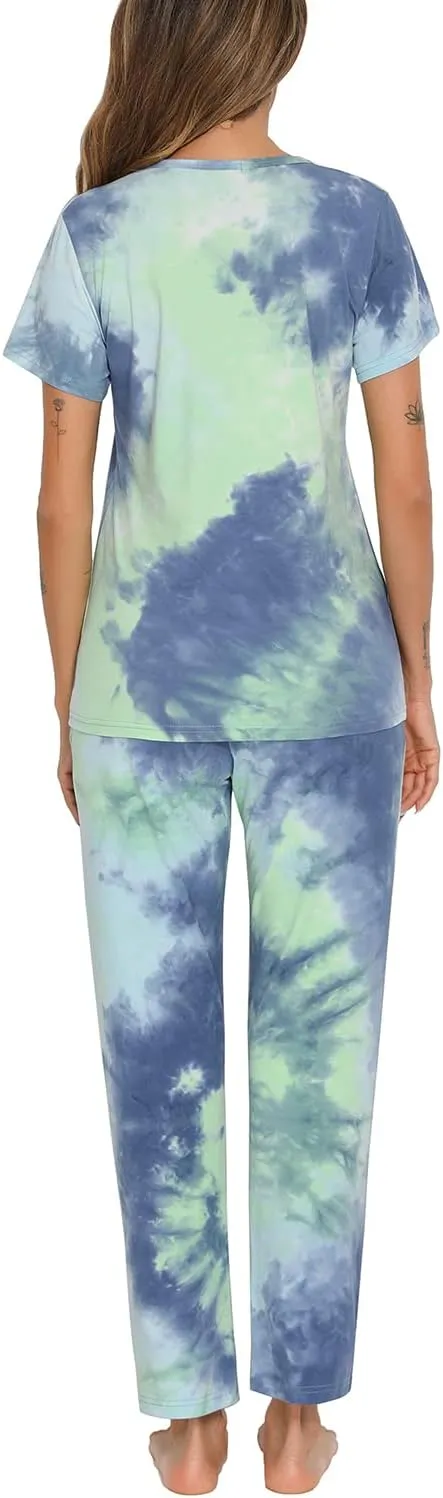 EISHOPEER Women's Pajama Set Printed Short Sleeve Top & Long Pants Sleepwear Pjs Sets