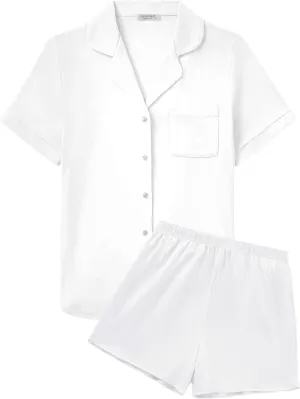 Ekouaer Cotton Pajamas for Women Set Short Sleeve Sleepwear Soft Button Down Pj Loungewear