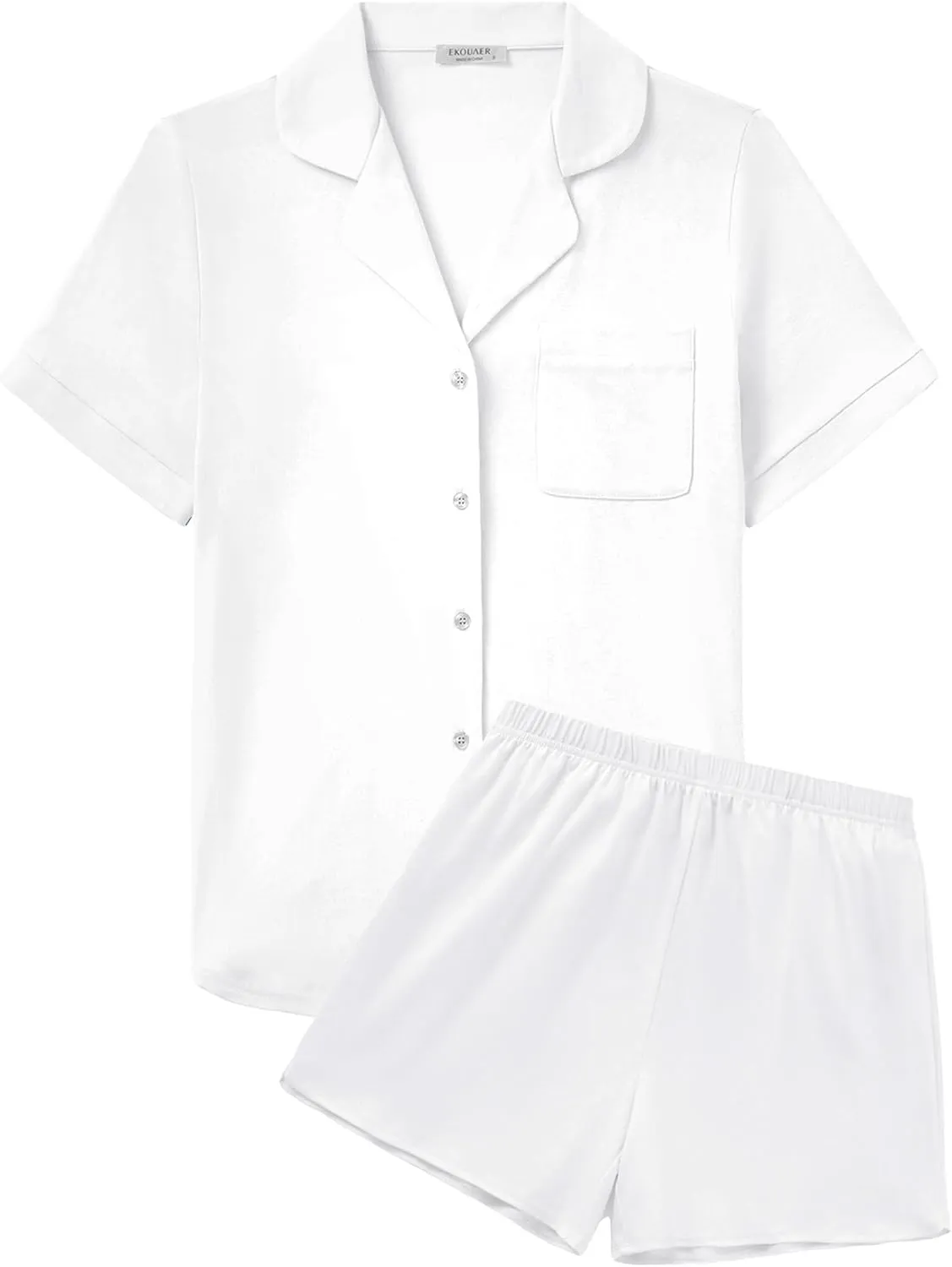 Ekouaer Cotton Pajamas for Women Set Short Sleeve Sleepwear Soft Button Down Pj Loungewear