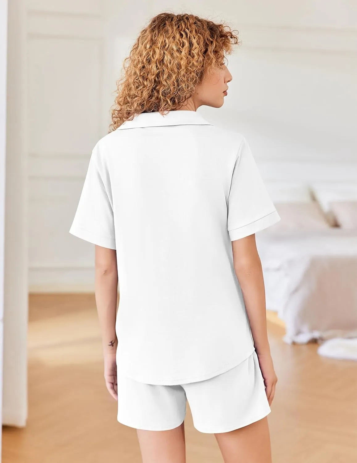 Ekouaer Cotton Pajamas for Women Set Short Sleeve Sleepwear Soft Button Down Pj Loungewear