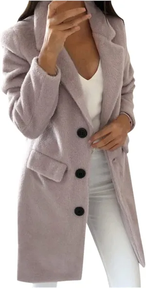 Fall Trench Coats for Women 2024 Casual Notch Lapel Single-Breasted Pea Coats Wool Blend Warm Winter Coats