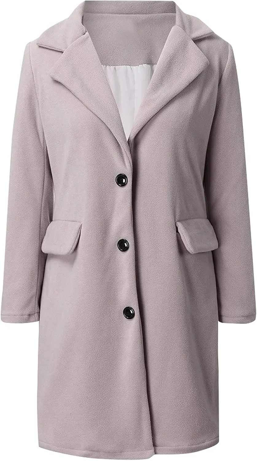 Fall Trench Coats for Women 2024 Casual Notch Lapel Single-Breasted Pea Coats Wool Blend Warm Winter Coats