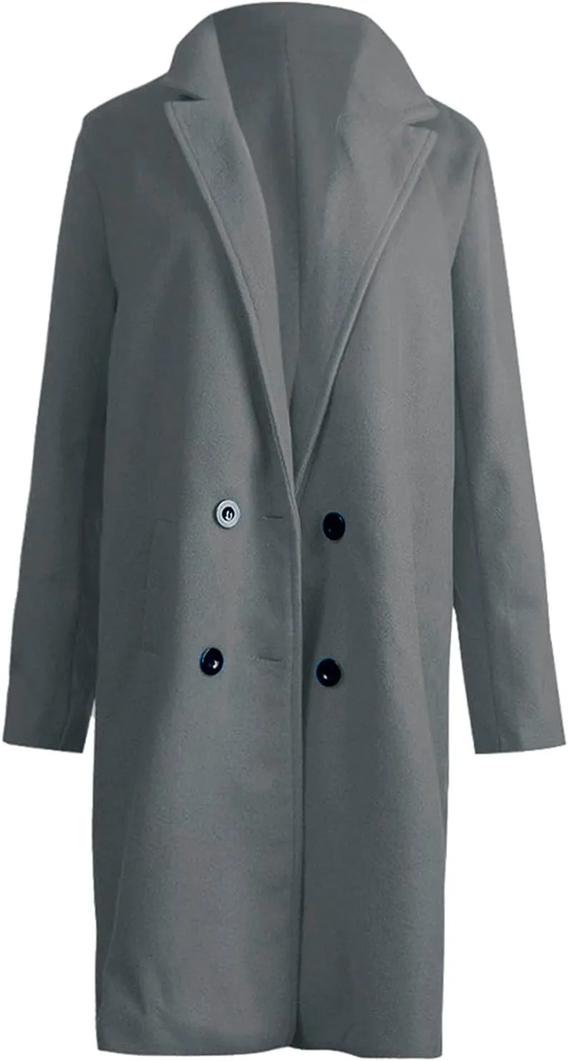 Fall Trench Coats for Women 2024 Casual Notch Lapel Single-Breasted Pea Coats Wool Blend Warm Winter Coats