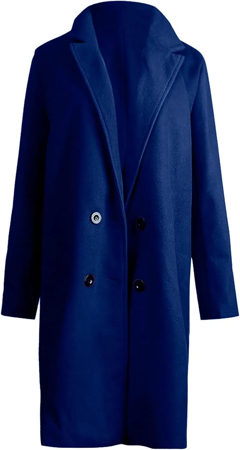Fall Trench Coats for Women 2024 Casual Notch Lapel Single-Breasted Pea Coats Wool Blend Warm Winter Coats