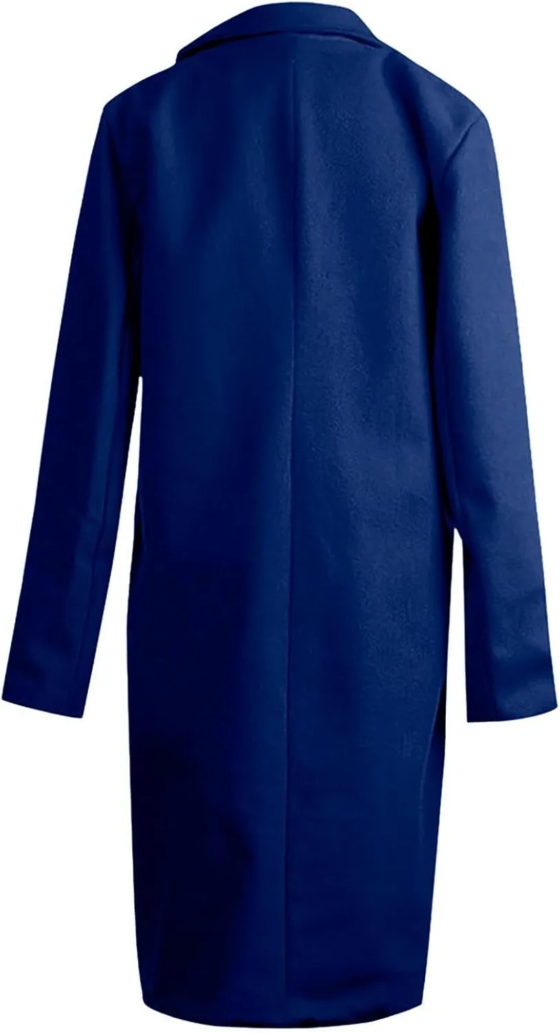 Fall Trench Coats for Women 2024 Casual Notch Lapel Single-Breasted Pea Coats Wool Blend Warm Winter Coats