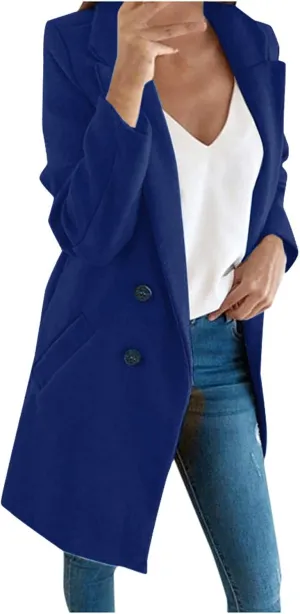 Fall Trench Coats for Women 2024 Casual Notch Lapel Single-Breasted Pea Coats Wool Blend Warm Winter Coats