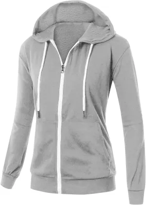Fall Winter Hooded Jacket for Women Casual Long Sleeve Drawstring Coats with Pocket Trendy Zipper Thumb Hole Jacket
