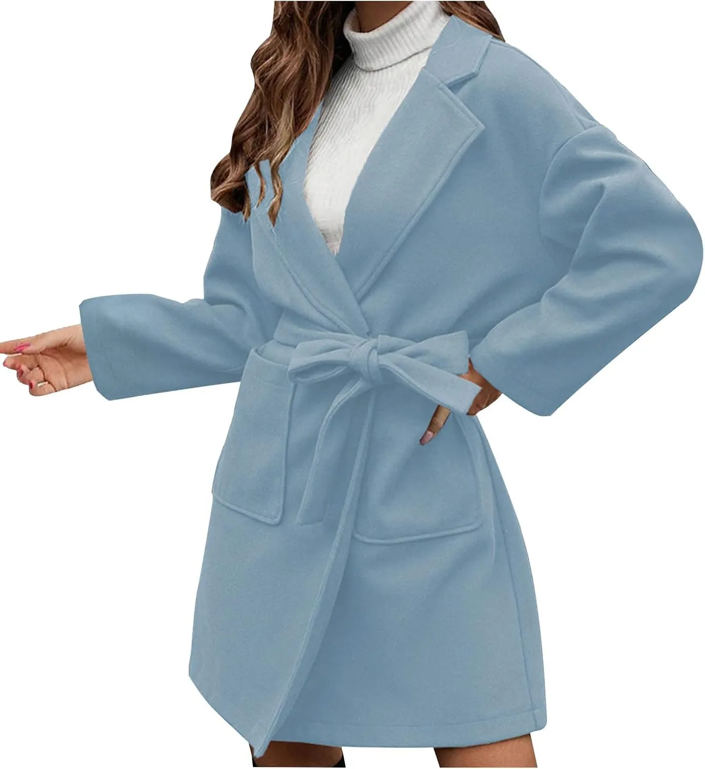 fartey Womens Winter Coats Wool Blend Pea Coats Casual Notch Lapel Double-Breasted Mid Trench Coats Overcoats Outwear