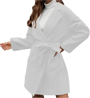 fartey Womens Winter Coats Wool Blend Pea Coats Casual Notch Lapel Double-Breasted Mid Trench Coats Overcoats Outwear