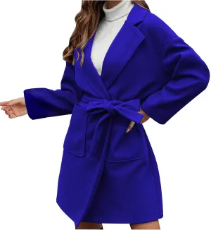 fartey Womens Winter Coats Wool Blend Pea Coats Casual Notch Lapel Double-Breasted Mid Trench Coats Overcoats Outwear