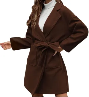 fartey Womens Winter Coats Wool Blend Pea Coats Casual Notch Lapel Double-Breasted Mid Trench Coats Overcoats Outwear