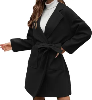 fartey Womens Winter Coats Wool Blend Pea Coats Casual Notch Lapel Double-Breasted Mid Trench Coats Overcoats Outwear