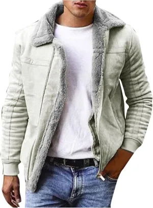 Faux Fur Suede Leather Jackets for Men Sherpa Fleece Lined Bomber Jackets Big and Tall Zip Up Motorcycle Jackets