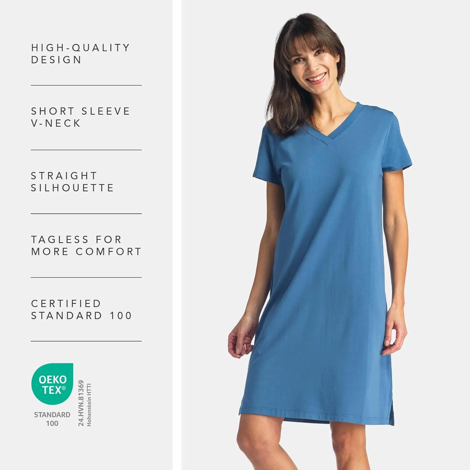 Fishers Finery Women's Organic Cotton and Rayon Blend Short Sleeve Sleep Dress Sleep Shirt