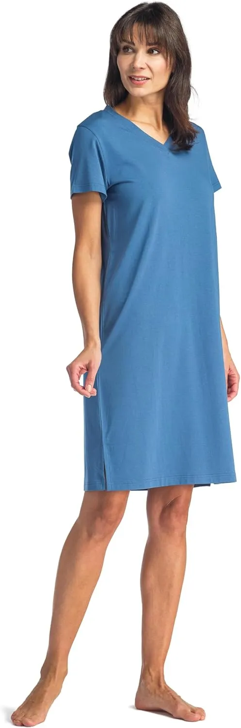 Fishers Finery Women's Organic Cotton and Rayon Blend Short Sleeve Sleep Dress Sleep Shirt