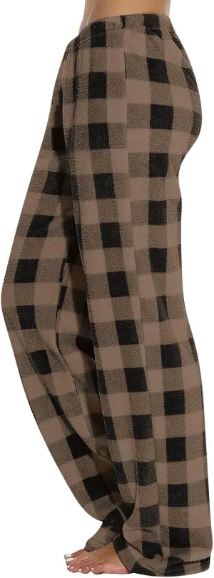 Flannel Pajama Pants Women Soft Comfy Fuzzy Buffalo Plaid Pj Pants Warm Fleece Elastic Waist Wide Leg Lounge Pants