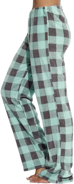 Flannel Pajama Pants Women Soft Comfy Fuzzy Buffalo Plaid Pj Pants Warm Fleece Elastic Waist Wide Leg Lounge Pants