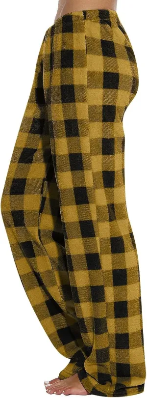 Flannel Pajama Pants Women Soft Comfy Fuzzy Buffalo Plaid Pj Pants Warm Fleece Elastic Waist Wide Leg Lounge Pants
