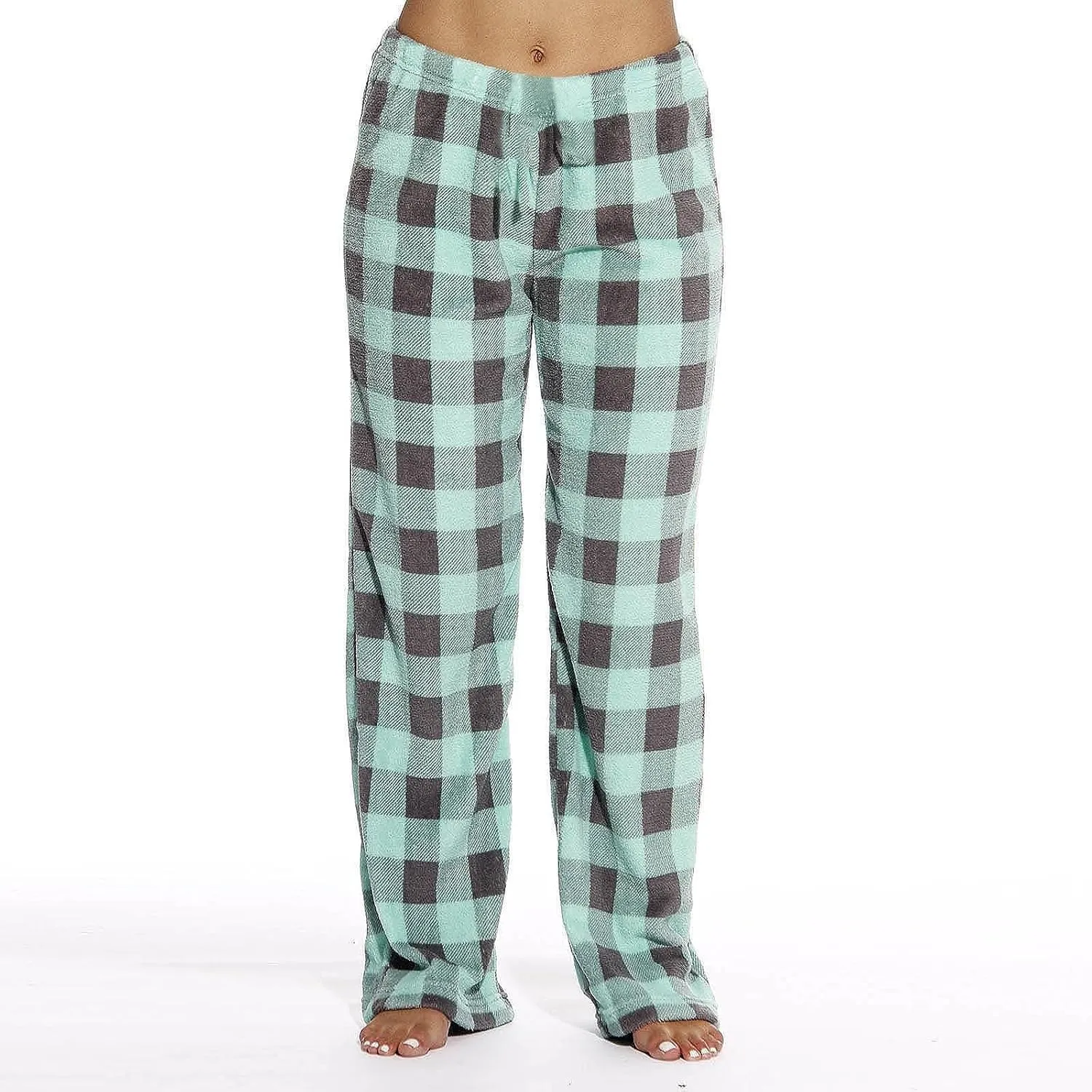 Flannel Pajama Pants Women Soft Comfy Fuzzy Buffalo Plaid Pj Pants Warm Fleece Elastic Waist Wide Leg Lounge Pants