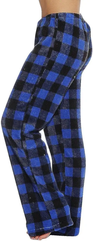 Flannel Pajama Pants Women Soft Comfy Fuzzy Buffalo Plaid Pj Pants Warm Fleece Elastic Waist Wide Leg Lounge Pants