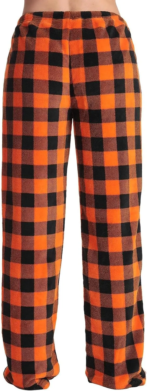 Flannel Pajama Pants Women Soft Comfy Fuzzy Buffalo Plaid Pj Pants Warm Fleece Elastic Waist Wide Leg Lounge Pants