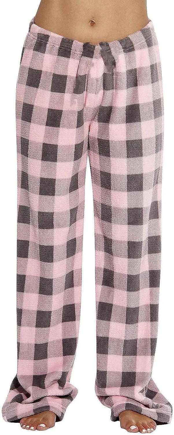 Flannel Pajama Pants Women Soft Comfy Fuzzy Buffalo Plaid Pj Pants Warm Fleece Elastic Waist Wide Leg Lounge Pants