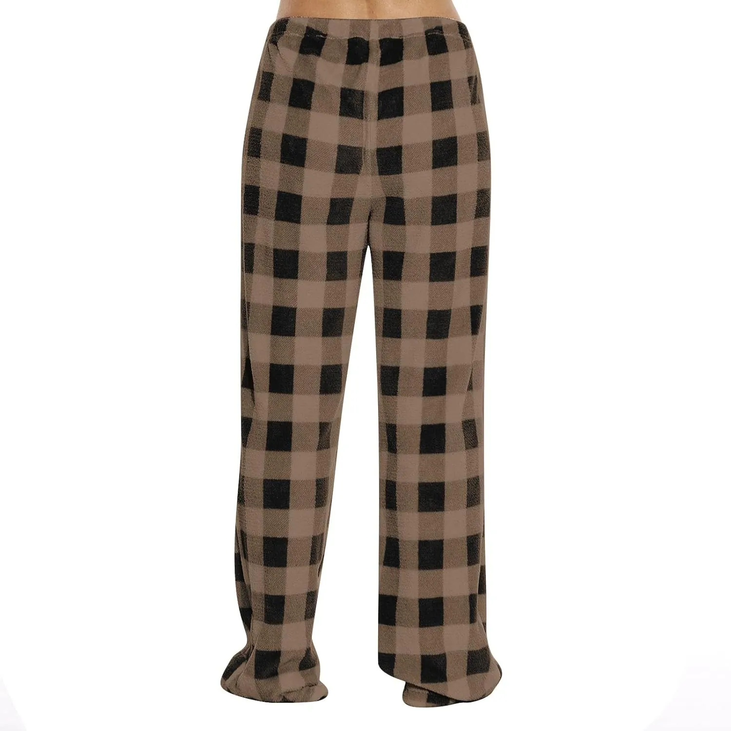 Flannel Pajama Pants Women Soft Comfy Fuzzy Buffalo Plaid Pj Pants Warm Fleece Elastic Waist Wide Leg Lounge Pants