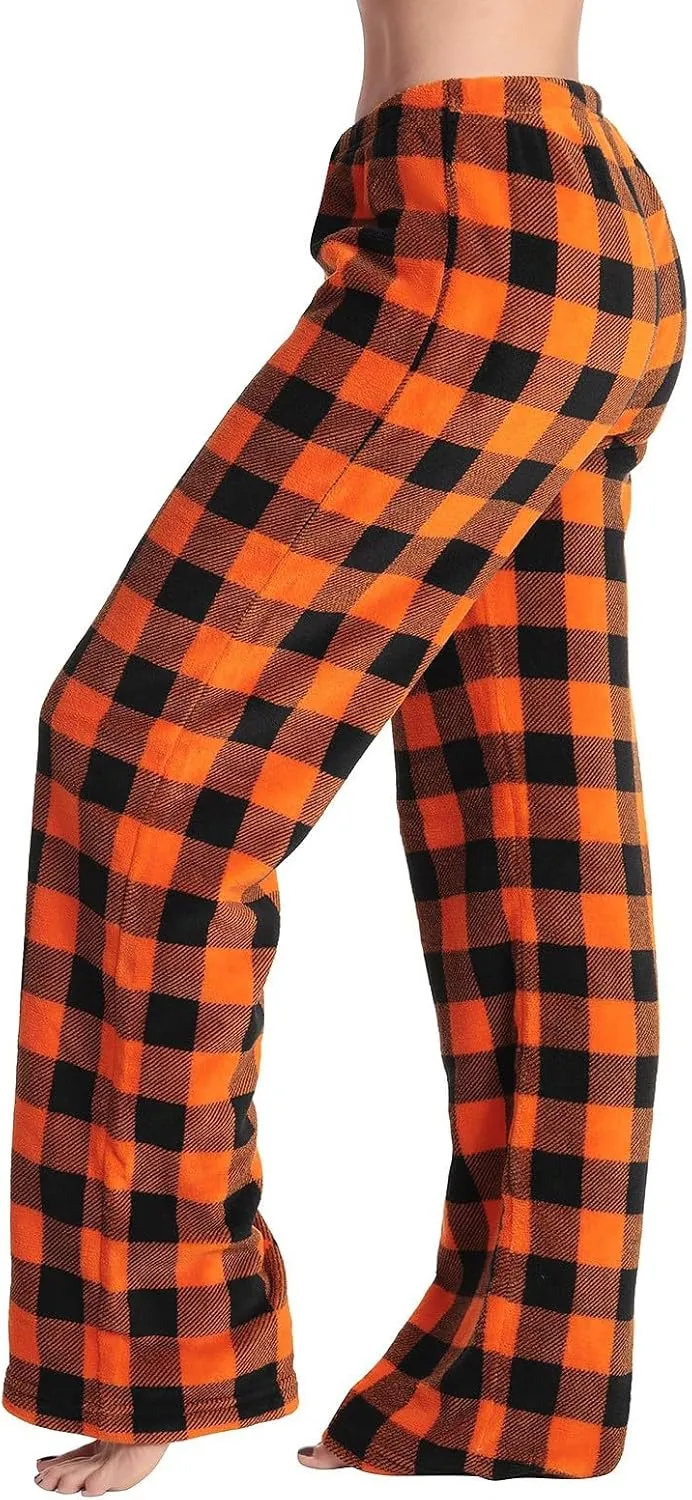 Flannel Pajama Pants Women Soft Comfy Fuzzy Buffalo Plaid Pj Pants Warm Fleece Elastic Waist Wide Leg Lounge Pants