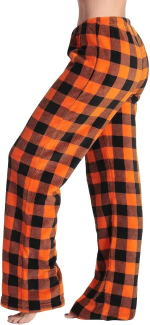 Flannel Pajama Pants Women Soft Comfy Fuzzy Buffalo Plaid Pj Pants Warm Fleece Elastic Waist Wide Leg Lounge Pants