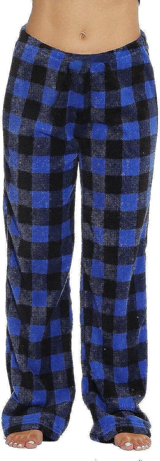 Flannel Pajama Pants Women Soft Comfy Fuzzy Buffalo Plaid Pj Pants Warm Fleece Elastic Waist Wide Leg Lounge Pants