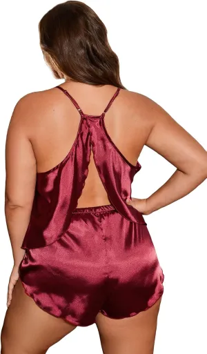 Floerns Women's Plus Size Satin Pajama Set Cami Top with Shorts Sleepwear