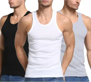 FORBEMK Men's Undershirts Crew Neck Cotton ComfortSoft Sleeveless Ribbed Tank Top Undershirts 3 Pack