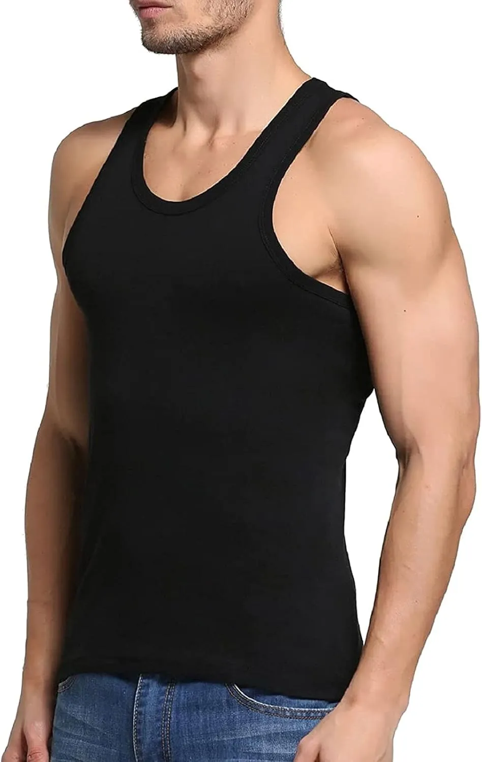 FORBEMK Men's Undershirts Crew Neck Cotton ComfortSoft Sleeveless Ribbed Tank Top Undershirts 3 Pack