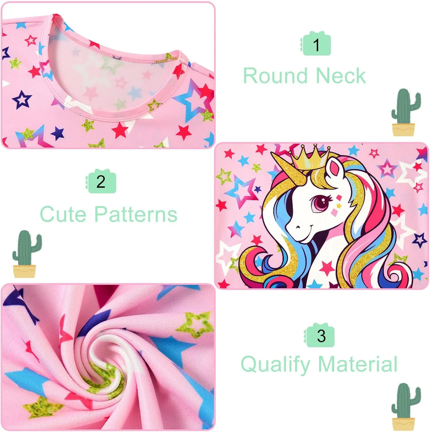 Funnycokid Girls Pajamas Set 3 Piece Fall Short Sleeve Shirt Top Pants Shorts with Pockets 7-14 Years