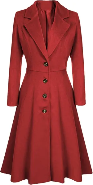 GRASWE Women's Fall Winter Warm Single Breasted Long Wool Coats OverCoats Thin Trench Coats Long Wrap Coats