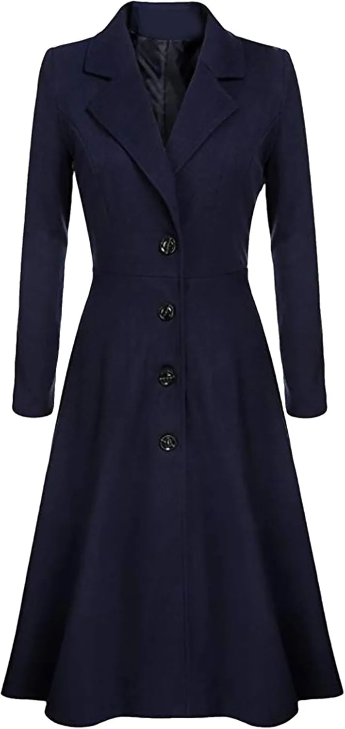 GRASWE Women's Fall Winter Warm Single Breasted Long Wool Coats OverCoats Thin Trench Coats Long Wrap Coats