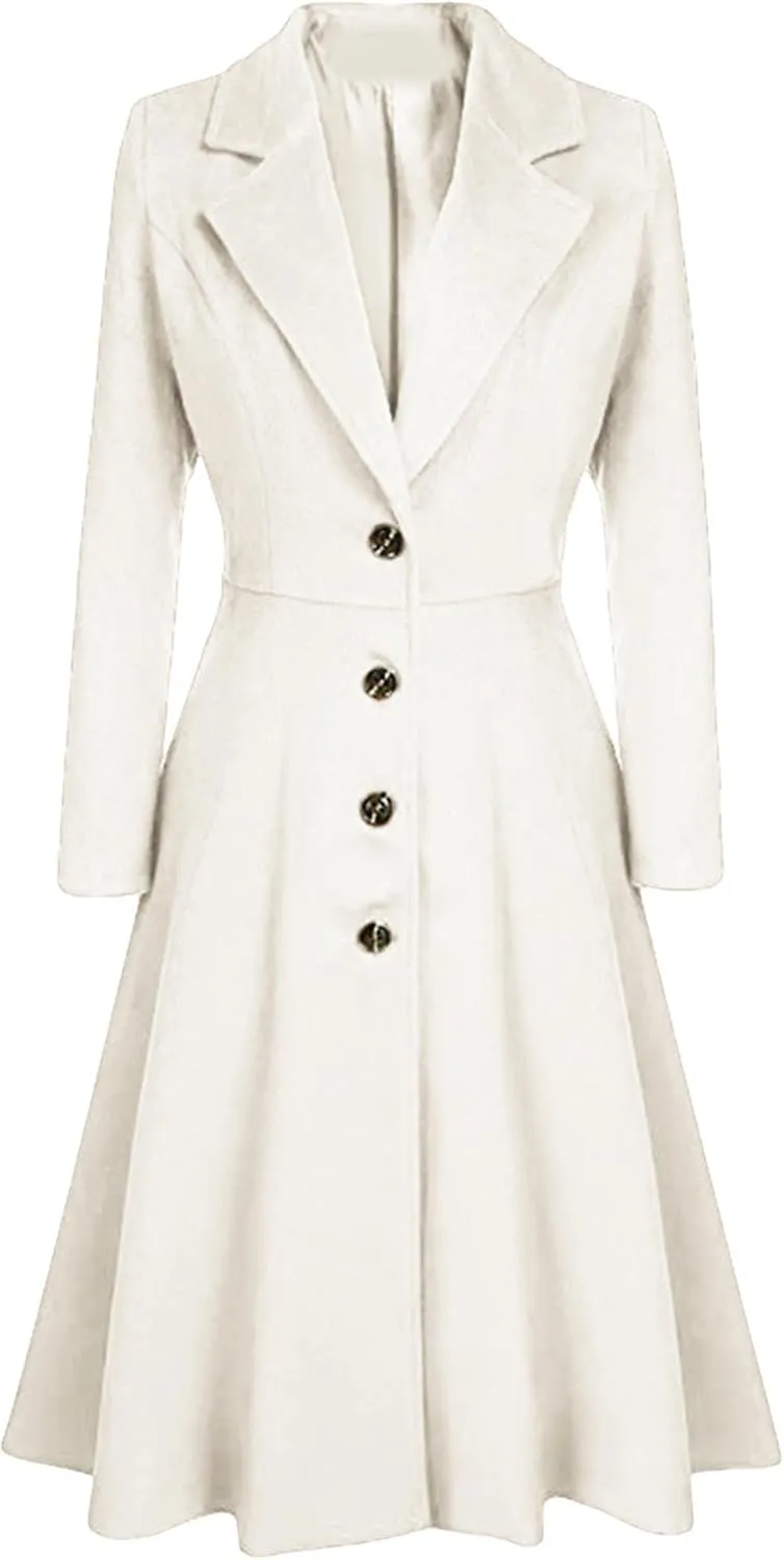 GRASWE Women's Fall Winter Warm Single Breasted Long Wool Coats OverCoats Thin Trench Coats Long Wrap Coats