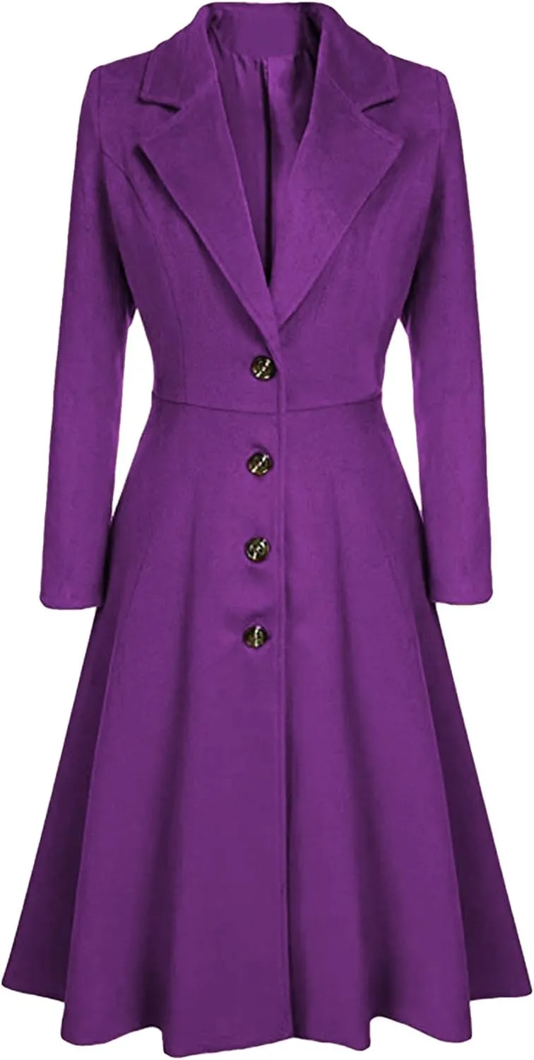 GRASWE Women's Fall Winter Warm Single Breasted Long Wool Coats OverCoats Thin Trench Coats Long Wrap Coats