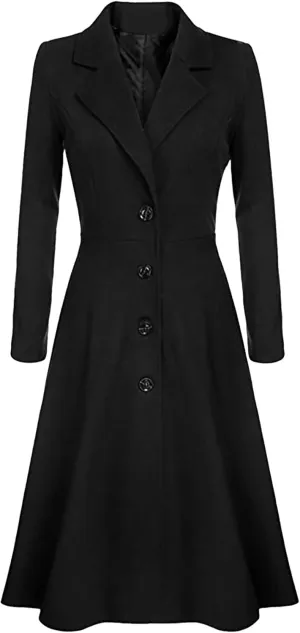 GRASWE Women's Fall Winter Warm Single Breasted Long Wool Coats OverCoats Thin Trench Coats Long Wrap Coats