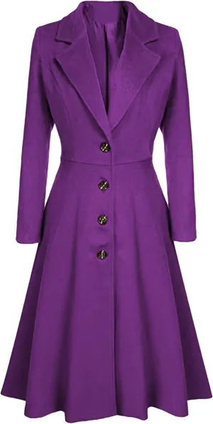 GRASWE Women's Fall Winter Warm Single Breasted Long Wool Coats OverCoats Thin Trench Coats Long Wrap Coats