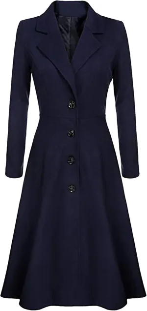 GRASWE Women's Fall Winter Warm Single Breasted Long Wool Coats OverCoats Thin Trench Coats Long Wrap Coats