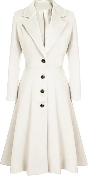GRASWE Women's Fall Winter Warm Single Breasted Long Wool Coats OverCoats Thin Trench Coats Long Wrap Coats