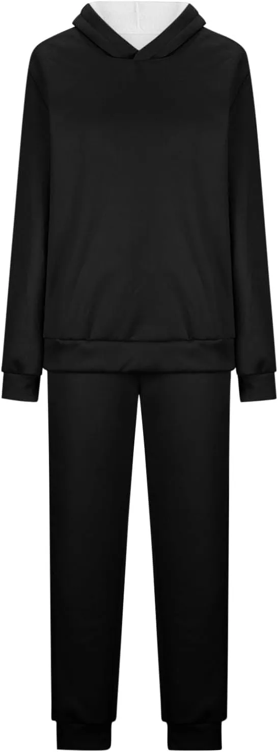 hlysgo Two Piece Sets for Women Winter Warm Lounge Set Fleece Lined Long Sleeve Hooded Pullover Drawstring Pants Sweatsuit