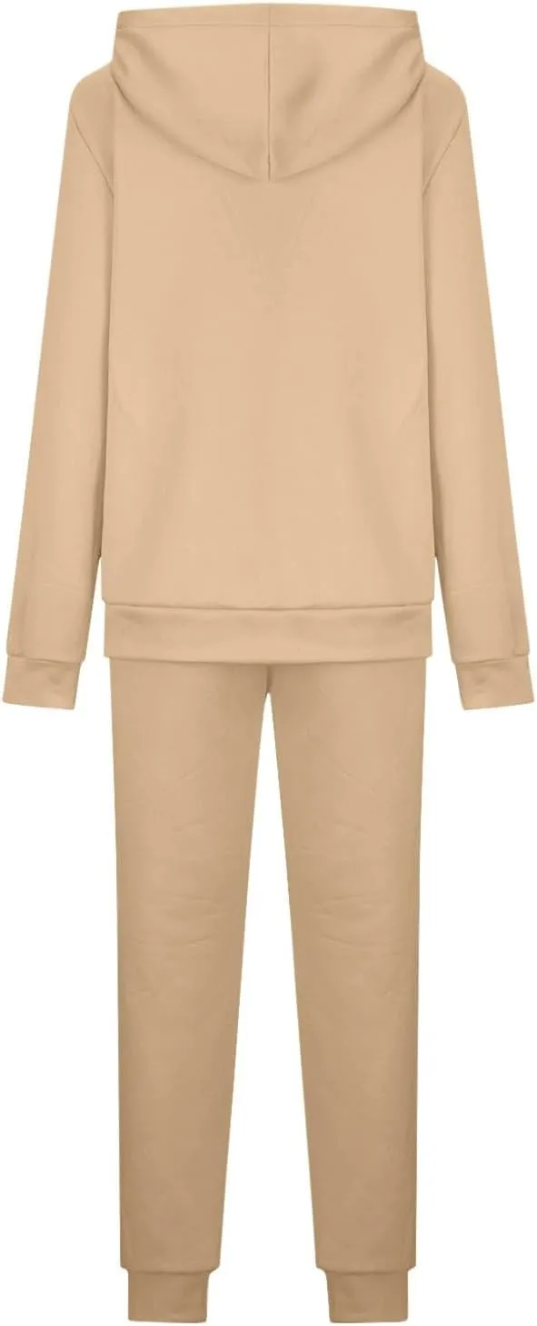 hlysgo Two Piece Sets for Women Winter Warm Lounge Set Fleece Lined Long Sleeve Hooded Pullover Drawstring Pants Sweatsuit