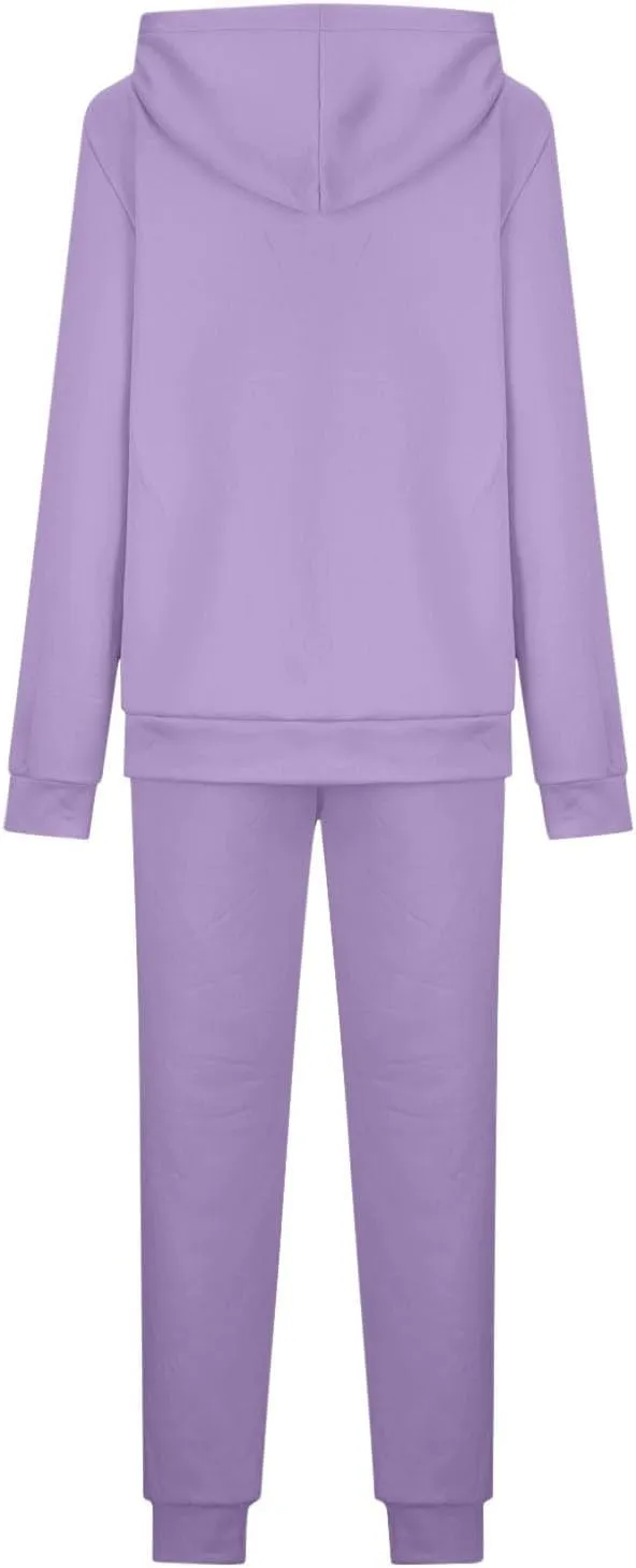 hlysgo Two Piece Sets for Women Winter Warm Lounge Set Fleece Lined Long Sleeve Hooded Pullover Drawstring Pants Sweatsuit