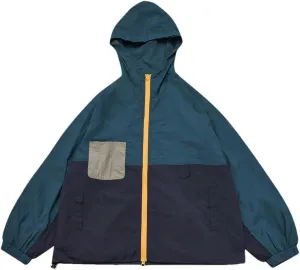Hooded Jackets Men Windbreaker Patchwork Streetwear Casual Thin Jacket Loose Zipper Outerwear