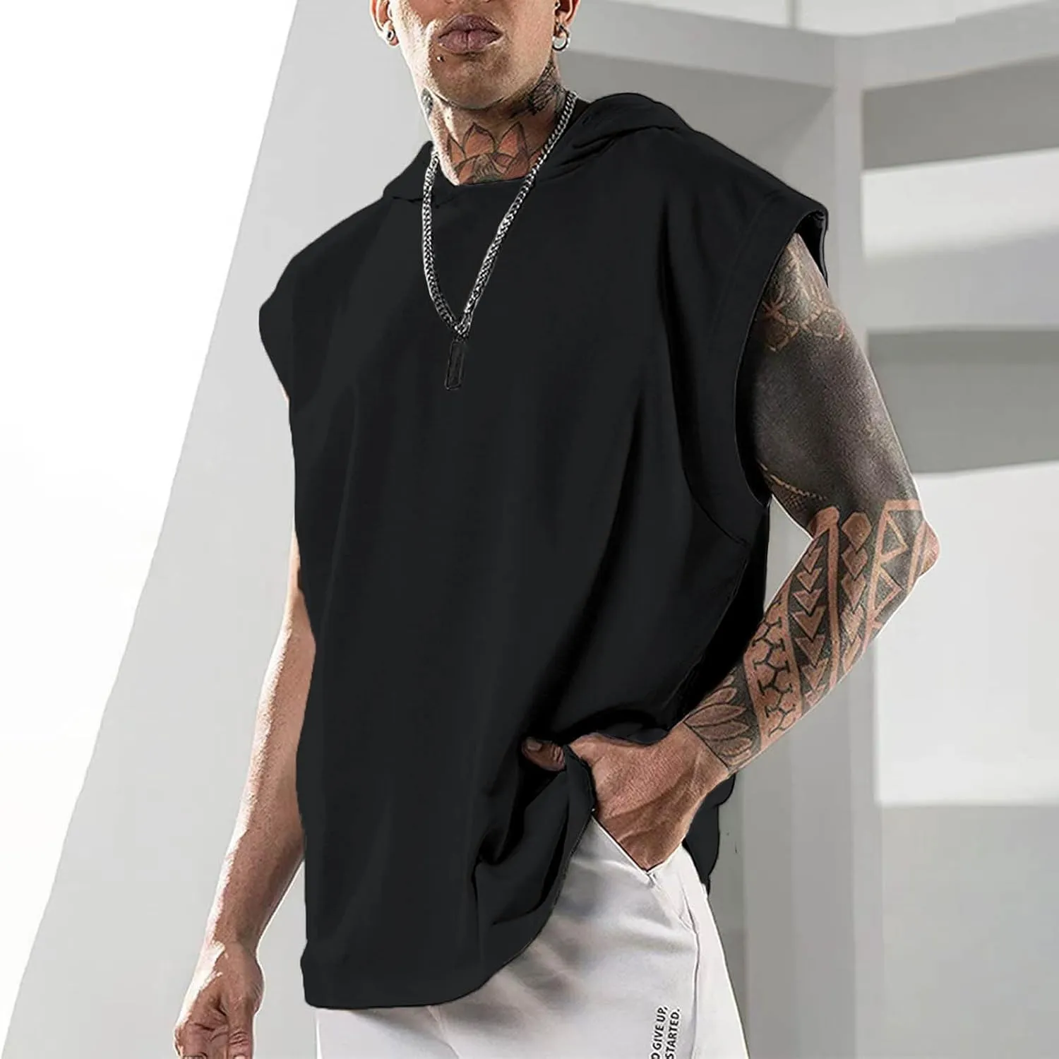 Hooded Muscle Tank Tops for Men Workout Sleeveless Gym Hoodies Cut Off Shirt Moisture Wicking Bodybuilding T-Shirt 2025
