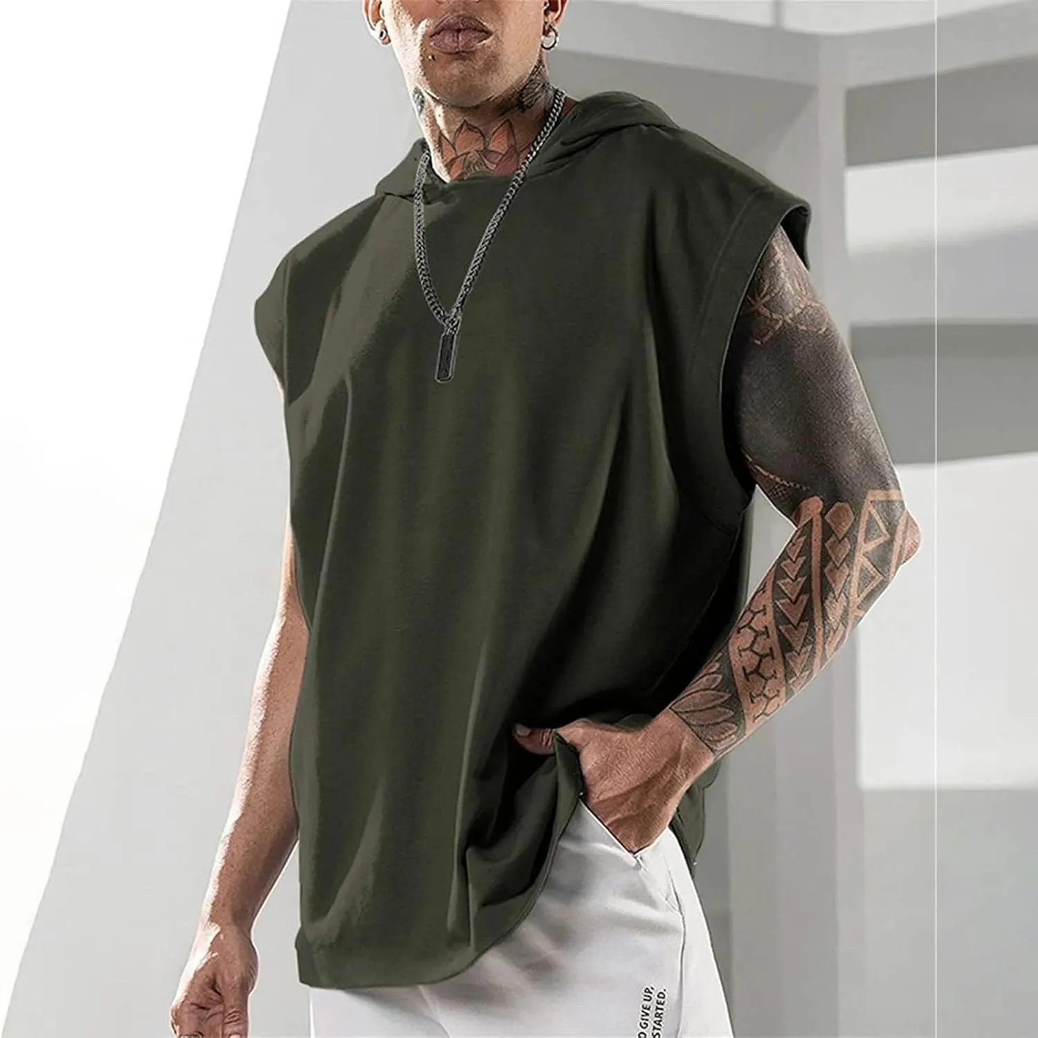 Hooded Muscle Tank Tops for Men Workout Sleeveless Gym Hoodies Cut Off Shirt Moisture Wicking Bodybuilding T-Shirt 2025