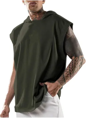 Hooded Muscle Tank Tops for Men Workout Sleeveless Gym Hoodies Cut Off Shirt Moisture Wicking Bodybuilding T-Shirt 2025