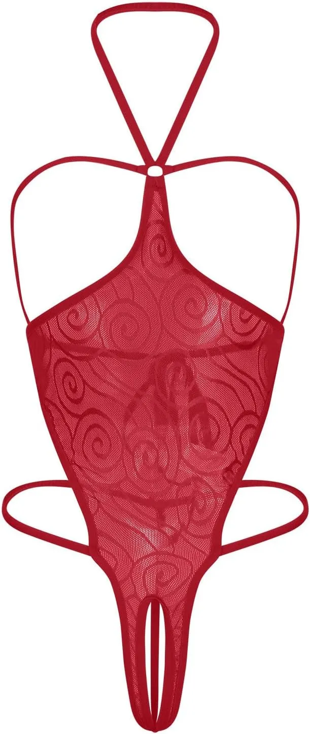 HTHJSCO Lingerie Women Sexy Lace Babydoll Sleepwear Transparent Perspective Open file Corset Teddy Underwear Nightwear